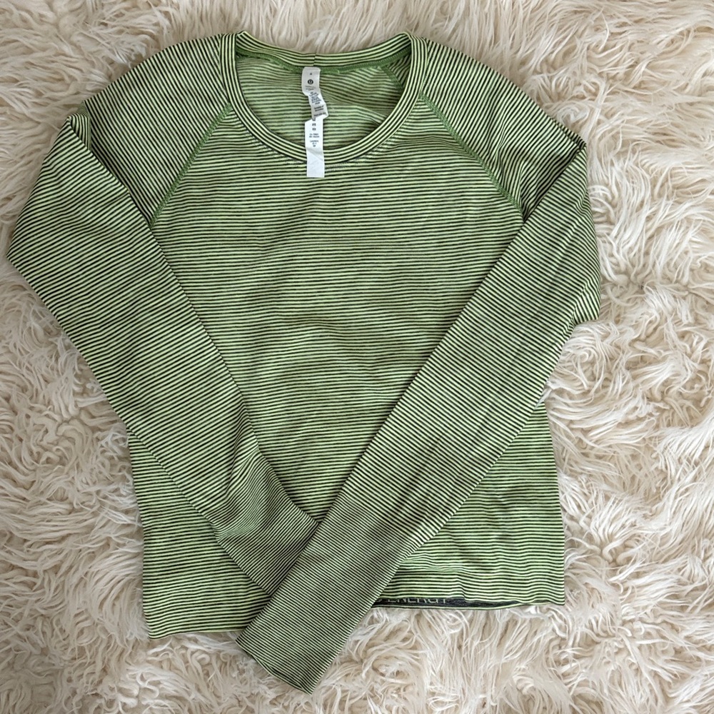 lululemon athletica Green Striped Long Sleeve Top